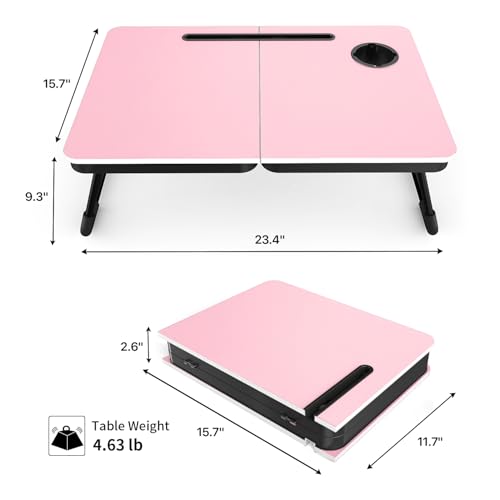 Image of BUYIFY 23.4 inch Foldable Lap Desk Bed Table with Cup Holder Portable Tray