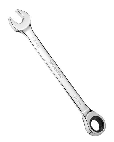 Image of WORKPRO 13 mm Ratcheting Combination Wrench, Mirror Polish Chrome Plating | Premium CR-V Steel, 72-Teeth, 12 Point Design, Metric, For Home Projects, Motorcycle Repair, Garage Work, Plumbing, Machinery
