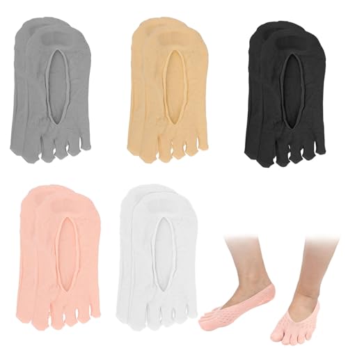 Image of 5 Pairs Toe Separator Socks, Orthopedic Split Toe Socks in 5 Colors Nylon Bunion Foot Alignment Socks with Invisible Design Compression Toe Five Finger Socks for Women