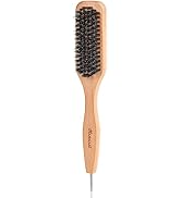 Boar Bristle Slick Back Hair Brush with Metal Rat Tail End, Soft Smoothing and Styling Brush, Mid...