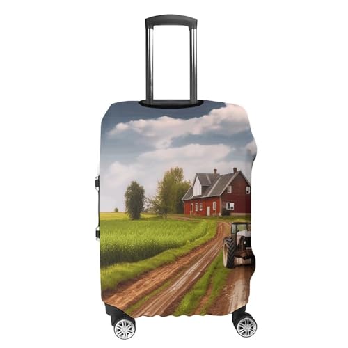 Country Road with Farm And Tractor Luggage Cover, Washable Elastic Suitcase Cover Protector Fit 18-32 Inch Luggage4