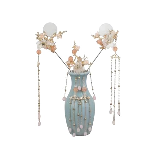 5 Pcs Flower Pearl Hairpin with Long Tassels, Hanfu Princess Fairy Hair Accessories, Handmade Alloy Classic Hair Clips Headwear for Women Girls Updo Long Hair