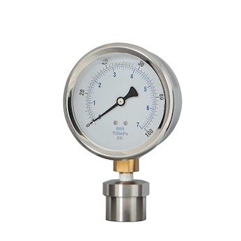 Cole-Parmer Industrial Pressure/Process Gauge, 2.5" Dia, 316SS Diaphragm; 0 to 15 psi