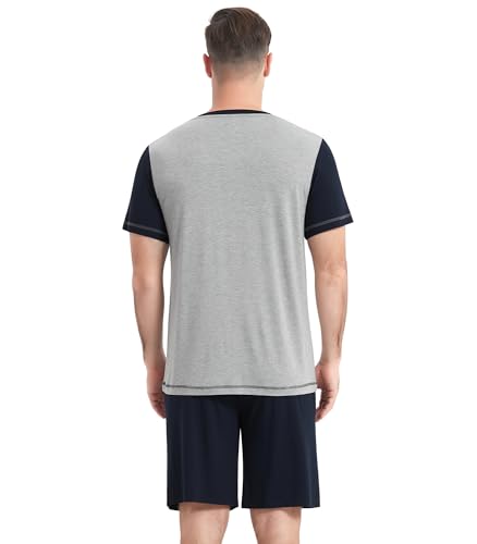 Image of NACHILA Men's Pajamas Set-Viscose Made from Bamboo, Short Sleeve Sleepwear with Shorts Cool Loungewear Soft Pjs