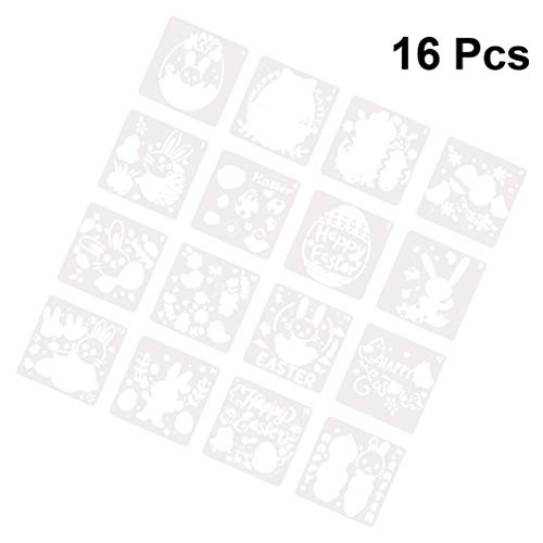 Milisten 16 folhas Estêncil de Páscoa Modelos de Coelho Feliz Páscoa Estêncil de Plástico Desenho Es