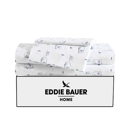 Image of Eddie Bauer Kids - Full Sheets, Stain-Resistant Toddler Bedding with Matching Sham(s), Super Soft, Ideal Boy Room Essentials (Travel Trailer Blue, Full)
