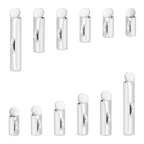 UNICRAFTALE 48 pièce 6 tailles Fermoir Coulissant pour Bracelet Métal Tube à Fermoir Coulissant Tube d'extrémité Embout à Sertir 925 Argent Sterling Fermoirs à Boucle pour Bracelet Collier Multi Brins