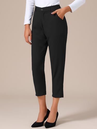Allegra K Women's Business Work Cropped Pants Elastic Waist Back Capri Pants with Pockets2