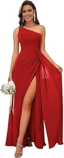 Eins Schulter Brautjungfernkleid - Rückenfreies Chiffon Abendkleider Für Hochzeit Mit Schlitz Lang Multiway Bandage Wickelkleid Festlich Party Ballkleid