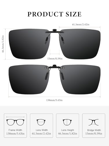 Clip-On Sunglasses Polarized Sunglasses for Men Women Rimless Flip-Up Sun Glasses Lightweight Driving 2 Pack(2.42×1.82 Inch)4