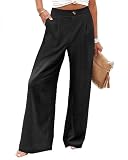 Angerella Womens Casual High Waisted Wide Leg Pants Button Straight Leg Trousers with Pockets Black L
