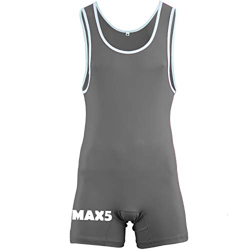Max Men\'s Wrestling Singlet Bodywear Uniform Fight Gear (Grey, XLarge)