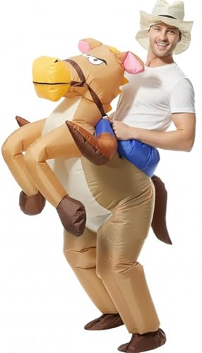 Indimization Inflatable Horse Costume for Adults Funny Halloween Costume with Hat Fancy Dress for Halloween Christmas Parties Themed Events & Pranks(150-190cm)