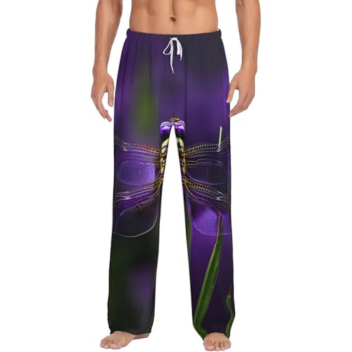 Pantalon de pyjama violet pour homme en flanelle à motifs libellules