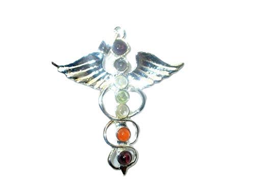 Preisvergleich Produktbild Jet International Wing Caduceus Metal Chakra Anhänger Kostenlose Broschüre Kristalltherapie 2 Zoll Ca. EIN ++ Top Grade Healing Spiritual Divine India Chakra Bild ist nur eine Referenz