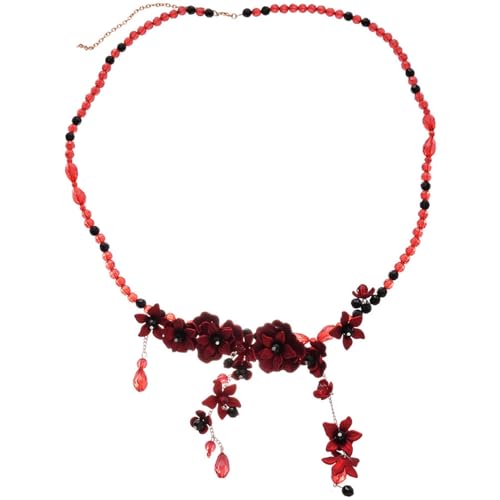 Kokoma Red Floral Beaded Waist Belt for Dress Jeans Beads Crystal Flower Tassel Charms Dangle Drop Waist Belts for Halloween Costume Party