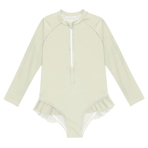 CHIFIGNO Beige One Piece Swimsuits for Girls Long Sleeve Rash Guard Girls' Swimwear 3T
