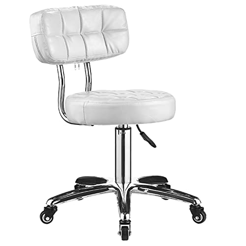 erkebspm Taburete De Bar De Salón De Belleza para El Hogar Silla Giratoria Respaldo Ergonómico Cojín De Asiento De PU Y Rueda De Hierro De Metal, Altura Ajustable 44-55 Cm(Color:Blanco)