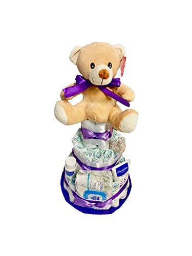 Tarta de pañales DODOT MUSTELA morado MomentosGourmet