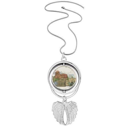Collier pendentif ailes d'ange finition premium et gravure paysage de Rome