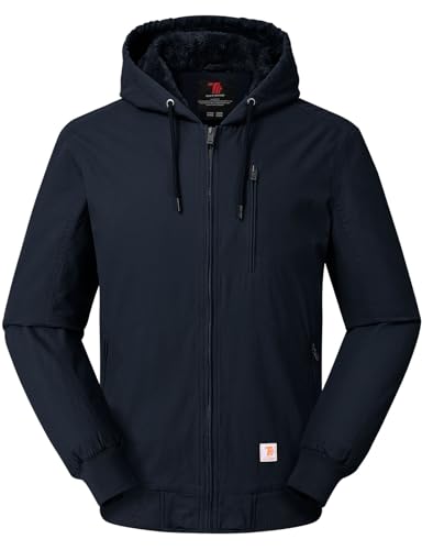 Image of Rdruko Men's Work Jackets Flannel Lined Insulated Cotton Workwear Hooded Winter Coats(Navy, US M)
