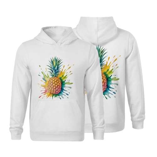Kids Watercolor Pineapple Boys Girls Lightweight Kangaroo Pocket Hoodies