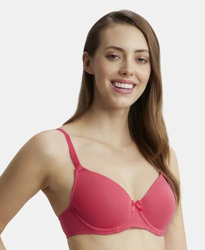 Image of Jockey 1245 Women's Under-Wired Padded Super Combed Cotton Elastane Stretch Medium Coverage Multiway Styling T-Shirt Bra with Detachable Straps