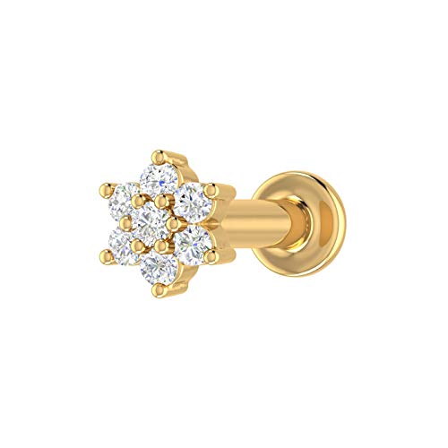 0.04 Carat 7-Stones Cluster Natural Diamond Nose Pin Screw Back Nose Stud 14K Yellow Gold Jewelry Gift for Women