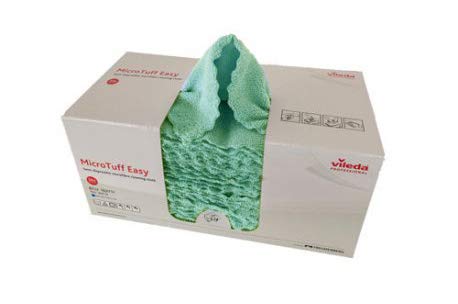 Vileda. Bayetas semidesechables de Microfibra MicroTuff Easy Pack con dispensador 50 uds en Color Verde