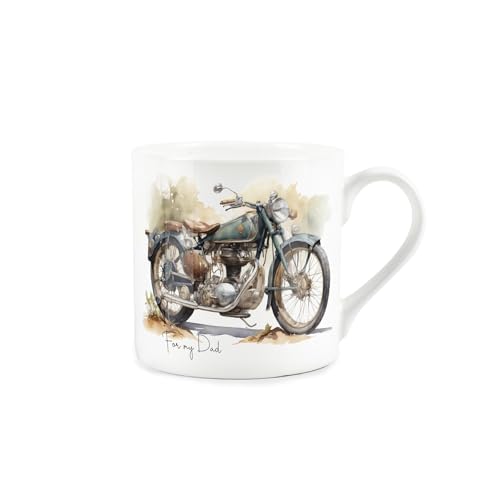 Dad Father Motorcycle Gift Mug - Vintage Motorbike for Dad - White Bone China Coffee/Tea Present