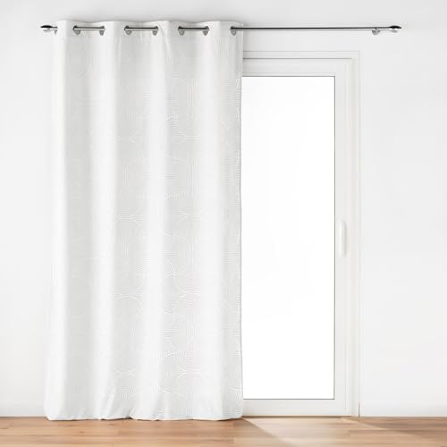 Douceur d'Intérieur, Rideau à Oeillets (135 x 260 cm) Eva Blanc, Velours Dévoré
