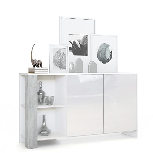 Vladon Buffet Canto, Long bahut avec 2 Portes et 6 Compartiments, Corps Blanc Mat, façades Blanc...