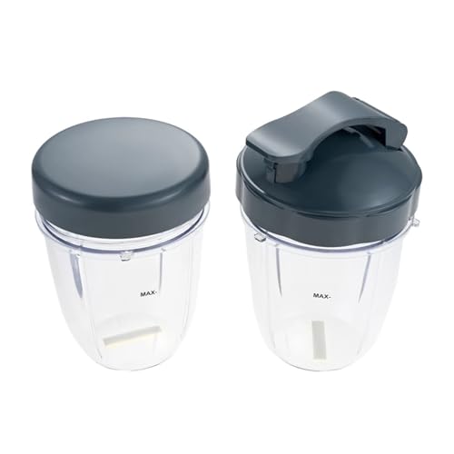 Paquete De 2 Vasos De Licuadora De 18 Oz, Compatibles Con Nutribullet, Con Tapa Plana Y Tapa Abatible ToGo For Licuadoras De 600 W Y 900 W