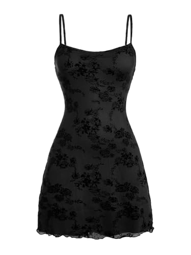 Image of Milumia Women's Summer Mini Dress 90s Boho A Line Mesh Short Dresses | Spaghetti Strap,Sleeveless,Vintage,Paisley Print,Festival Outfits,Cowgirl,Y2k,Goth,