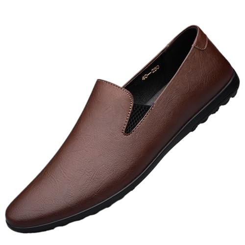Mens Summer Soft Leather Slip On Bean Shoes Lightweight Breathable Casual Business Low Top Driving Flats