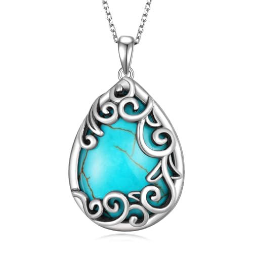 Genuine Turquoises Necklace 925 Sterling Silver Turquoises Filigree Necklace Western Nature Gemstone Turquoise Jewelry Gifts for Women