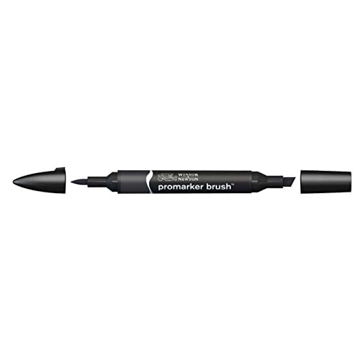 Winsor & Newton Promarker Brush - Rotulador Doble Punta, Punta Pincel, Tinta Base Alcohol, Color Black (xb), 3.5x19.5x1.4 cm