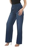 MYT Women’s Elasticated High Waist Wide Leg Jeans Tummy Control Stretch Denim Comfortable Casual Everyday Ladies Jeans Mid Stonewash Blue 16 Short