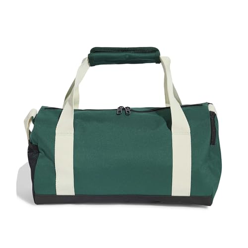 Image of adidas Unisex Essentials Linear Duffel Bag Duffel Bag, Collegiate Green /Ivory, One Size