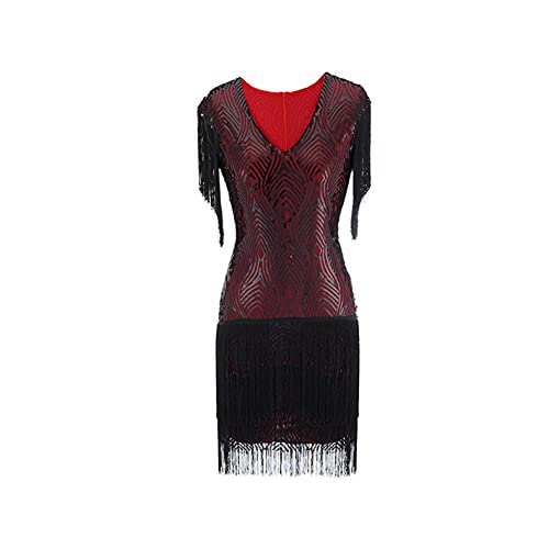 Misaky Women's 1920s Lace Neck Great Gatsby Dress Sequin Art Deco Flapper Dress with Sleeve