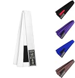 TWISTER FIGHT WEAR Jiu Jitsu BJJ Belt 1.5” Wide for Men Women Adults | Premium Cotton with Woven Patch | 8 Row Stitching | (White, A3)