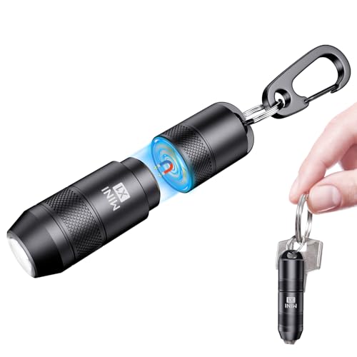 Image of Mini Keychain Flashlight, 100 Lumens, USB-C Rechargeable, Black | Pull-to-light activation, magnetic base for hands-free use, IPX6, metal body for everyday carry, emergency and outdoor use