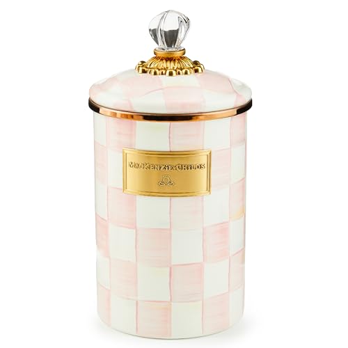Image of MACKENZIE-CHILDS Enamel Canister, Large, Pink-and-White Rosy Check