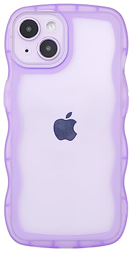 Image of Compatible with iPhone 14 Case 6.1 inch 2022, Cute Kawaii Curly Wave Frame Shape Soft Silicone Shockproof Protective Phone Cover for Women Girls, Clear /Purple