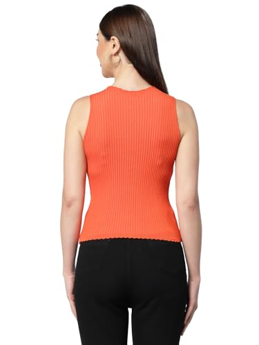 Image of Kalt Womens Knitted, Ribbed Cotton Fitted Sleeveless Round Neck Cami Tank Top