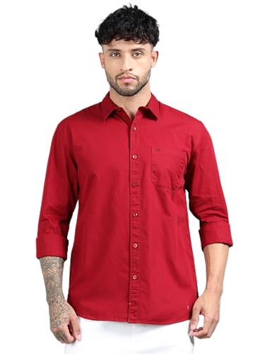 Image of Men Slim Fit Solid Spread Collar Casual Shirt