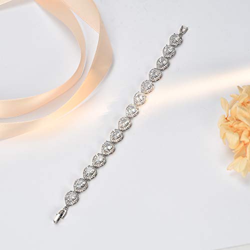 Sweetv SVSA5SL2006CP12 Teardrop Wedding Bridal Bracelets For Brides, Crystal Rhinestone Cubic Zirconia Tennis Bracelets thumb #4