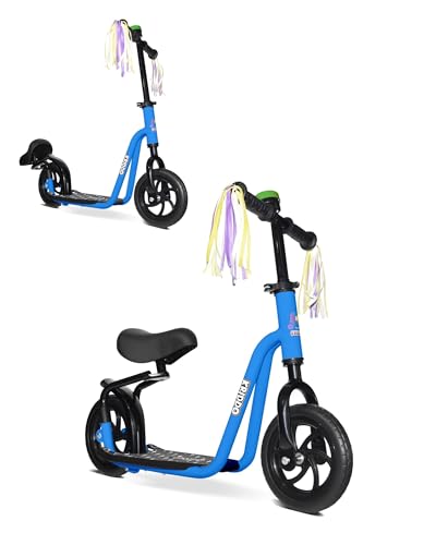KRIDDO 2-in-1 Kids Kick Scooter and Balance Bike for Ages 2-5 Years, Bigger Wheels for Improved Balance and Smooth Ride, Scooter with Foot Brake, Adjustable Handlebar, and Stylish Bike Bell, Blue