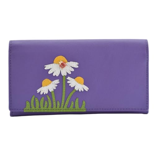 Portefeuille en cuir véritable Mala Leather Peony violet taille M motif floral pour femme