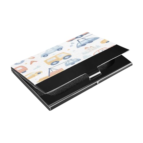 Ttgoth Portatarjetas de visita de vehículo de dibujos animados para hombres y mujeres, piel sintética y acero inoxidable, funda para tarjetas de identificación, para viajes y trabajo, a, 9.3x5.8x1 cm